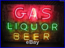 Vintage 1940's GAS, LIQUOR, BEER Antique Neon Sign double sided / One Neon
