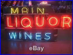 Vintage 1940's Neon MAIN LIQUOR WINES / Gorgeous Antique Large Hanging Sign