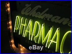 Vintage 1940's WHELMANS PHARMACY-LUNCHEONETTE Neon Sign Antique Animated Bulbs