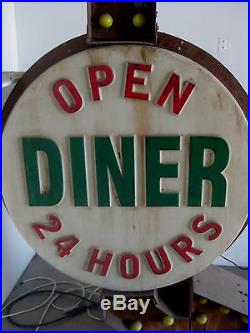 Vintage 1950's BULB LIT ARROW Sign OPEN DINER 24 HOURS with CHASE lights ANTIQUE