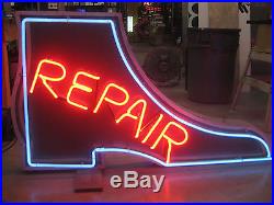Vintage 1950's SHOE REPAIR double sided NEON Sign Antique Boot