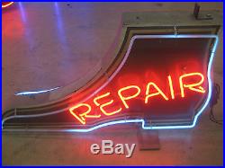 Vintage 1950's SHOE REPAIR double sided NEON Sign Antique Boot