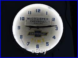Vintage 1950s McColister Chevrolet Dallas Dealer Advertising Neon Clock Sign