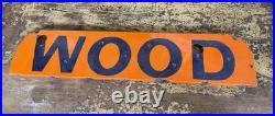 Vintage 1950s WOOD Porcelain Gas Station Neon Sign Orange Blue Advertising