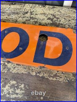 Vintage 1950s WOOD Porcelain Gas Station Neon Sign Orange Blue Advertising