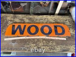 Vintage 1950s WOOD Porcelain Gas Station Neon Sign Orange Blue Advertising