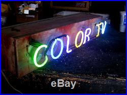 Vintage 1970's COLOR T. V. Hanging Neon Antique wood Sign