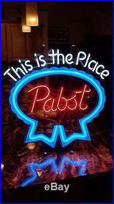 Vintage 1970's Large Pabst Blue Ribbon Beer This Is The Place Neon Sign