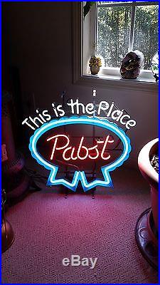 Vintage 1970's Large Pabst Blue Ribbon Beer This Is The Place Neon Sign