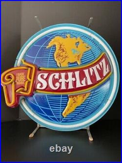Vintage 1977 Schlitz Beer World Globe Neon Light-Up Sign