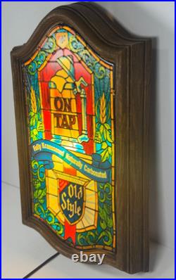 Vintage 1979 Heileman's Old Style Beer Tiffany Style Light Up Sign Tested READ