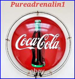 Vintage 1990 Coca Cola Lighted Neon Sign Everbrite Bottle Button Tested Man 98