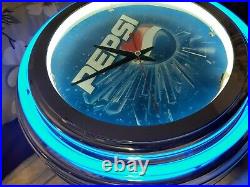 Vintage 19 Pepsi Cola Sign Double Blue Neon Clock