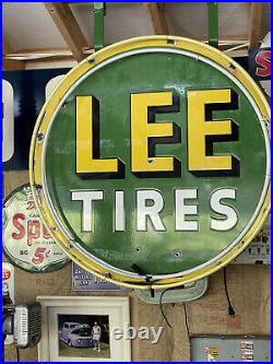 Vintage 36 Lee Tires Neon Porcelain Sign Gas Oil Extremely Rare