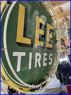 Vintage 36 Lee Tires Neon Porcelain Sign Gas Oil Extremely Rare