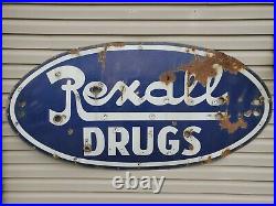 Vintage 3'x6' Porcelain Rexall Drugs One Sided Sign Ready For Neon