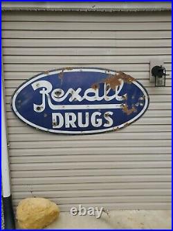 Vintage 3'x6' Porcelain Rexall Drugs One Sided Sign Ready For Neon