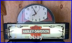 Vintage 40s Neon Products Lighted Clock Sign Countertop Display Harley Champion