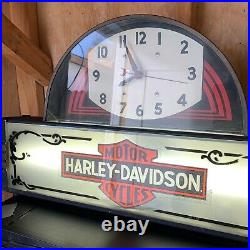 Vintage 40s Neon Products Lighted Clock Sign Countertop Display Harley Champion