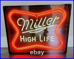 Vintage 60s-70s Authentic Everbrite Miller High Life Neon Sign In Wood Box NICE