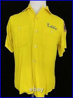 Vintage 60s King Louie Medium Bowling Shirt Chain Stitch Yellow Neon Signs loop
