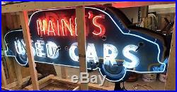 Vintage 8ft Used Cars Metal Double Sided Neon Sign Not Porcelain Gas Oil Dealer