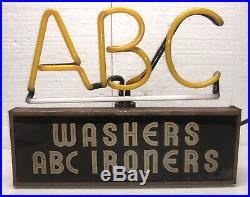 Vintage ABC Washers Ironers Neon Advertising Sign / Gas Oil / Soda / Store