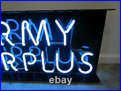 Vintage ARMY surplus blue neon store sign advertising light military collectors