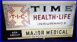 Vintage Advertising Neon Lighted Sign Time. Health. Life. Insurance With Chain