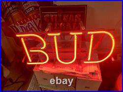 Vintage Anheuser Budweiser BUD Neon Beer Sign Neon Transformer Everbrite USA