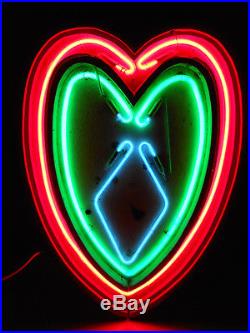 Vintage Antique Wood Heart 3 Color Neon Love Sign 26 x 18 Franceformer Brothel