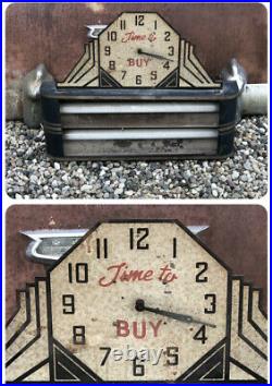 Vintage Art Deco Neon Products Lighted Section For Advertising Sign Clock WORKS