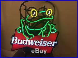 Vintage Authentic Budweiser Frog Neon Beer Sign Real Thing From 1995. Original