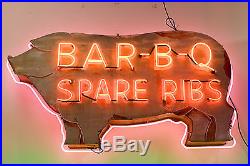Vintage BBQ Spare Ribs Neon Sign Barbecue Pig c. 1950