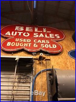 Vintage BELL USED CARS Porcelain Automotive Advertising Neon Sign New Orleans