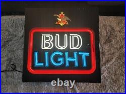 Vintage BUD LIGHT Neon LIGHTED Beer Sign Bar Ad BUDWEISER Rare Plastic