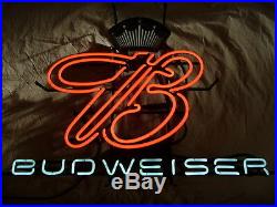 Vintage Budweiser Beer B and Crown Neon Lighted Bar Sign 24 X 30 Works