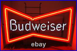 Vintage Budweiser Beer Bow Tie Neon Light Sign 30 x 19 Bar Rec Room Mancave