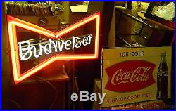 Vintage Budweiser Beer Bow Tie Neon Lighted Bar Advertising Window Sign US Made