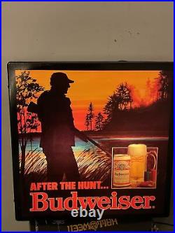 Vintage Budweiser Beer Lighted Bar Sign After The Hunt'84 Man Cave BUD neon