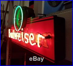 Vintage Budweiser Beer Lighted Neon Sign Light Man Cave Tested Working
