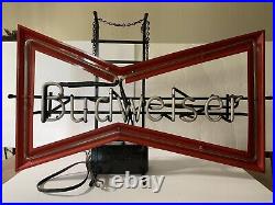 Vintage Budweiser Beer Neon Light Bar Pub Bud Sign Lighted Red Bow Tie Man Cave
