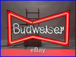 Vintage Budweiser Beer Neon Light Bar Sign Bowtie 30x19 Everbrite AWESOME