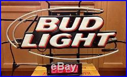 Vintage Budweiser Bud Light Beer Oval Light Up Neon Sign and Digital Clock
