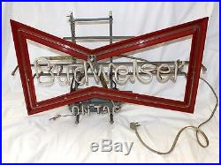 Vintage Budweiser On Tap Beer Breweriana Bow Tie Electric Neon Sign Works Great