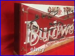 Vintage Budweiser On Tap beer neon sign porcelain enamel 48 X 18 bow tie
