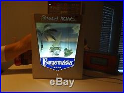 Vintage Burgermeister Beer Motion Lighted Sign Sailboat Palm Neon Products