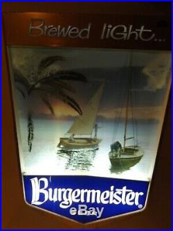 Vintage Burgermeister Beer Motion Lighted Sign Sailboat Palm Neon Products