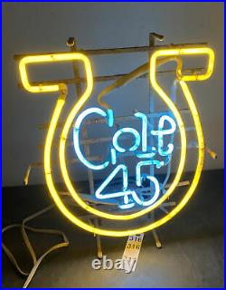 Vintage COLT 45 BEER Horse Shore Blue Yellow Neon Sign Light Beer Bar Pub
