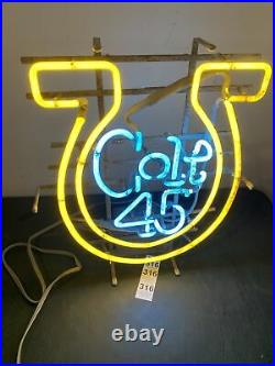 Vintage COLT 45 BEER Horse Shore Blue Yellow Neon Sign Light Beer Bar Pub